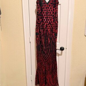 Red and Black Sequin Dress